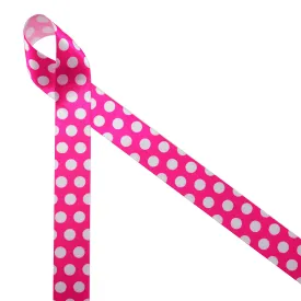 Pink Polka Dot ribbon hot pink, tween party, party decor, pink themed parties, bachelorette party, bridal shower printed on 7/8" white satin