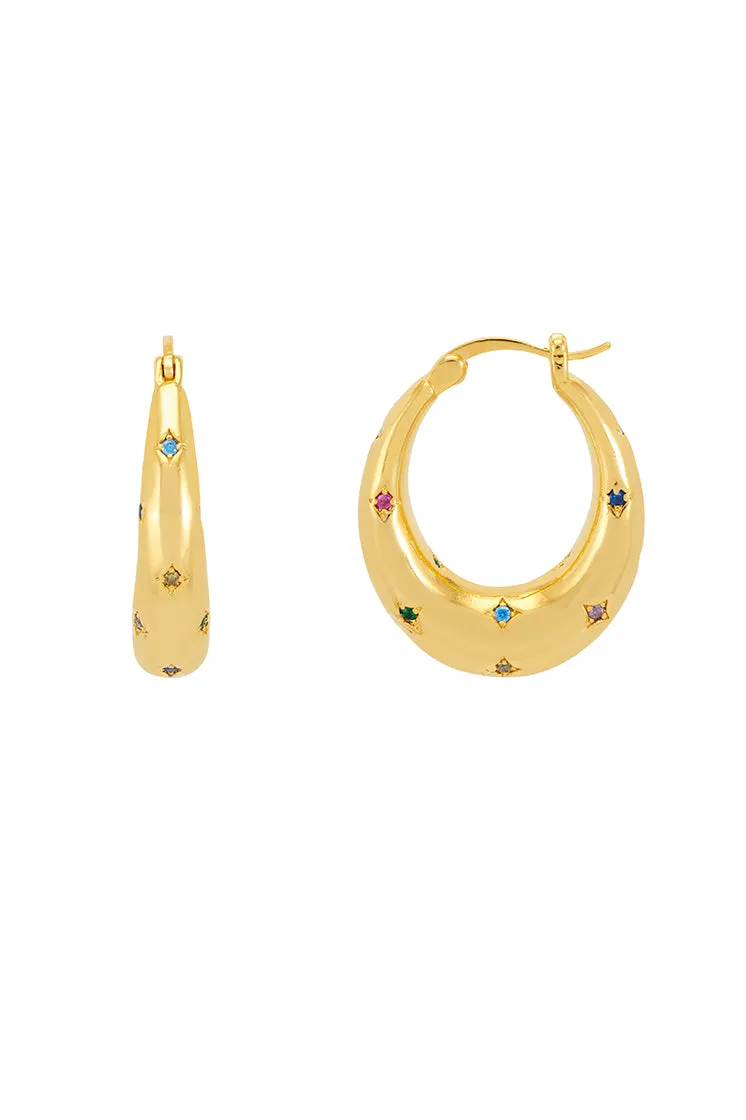 Rainbow CZ Star Chubby Hoop Earrings