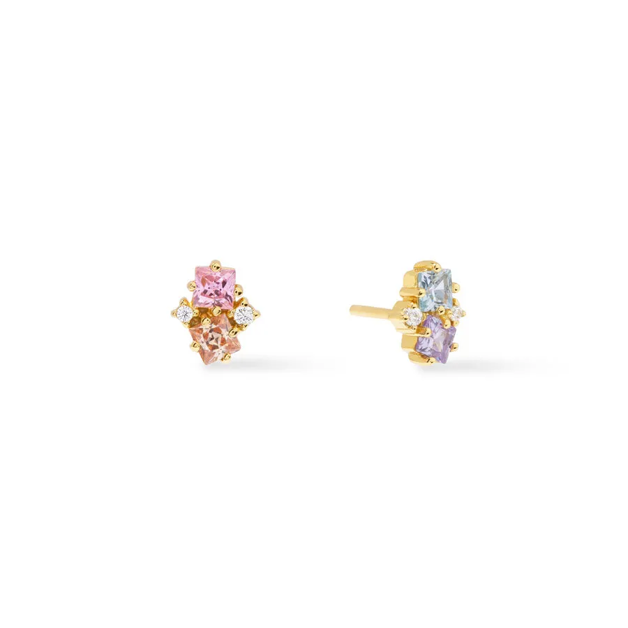 Rainbow Gem Gold Stud Earrings