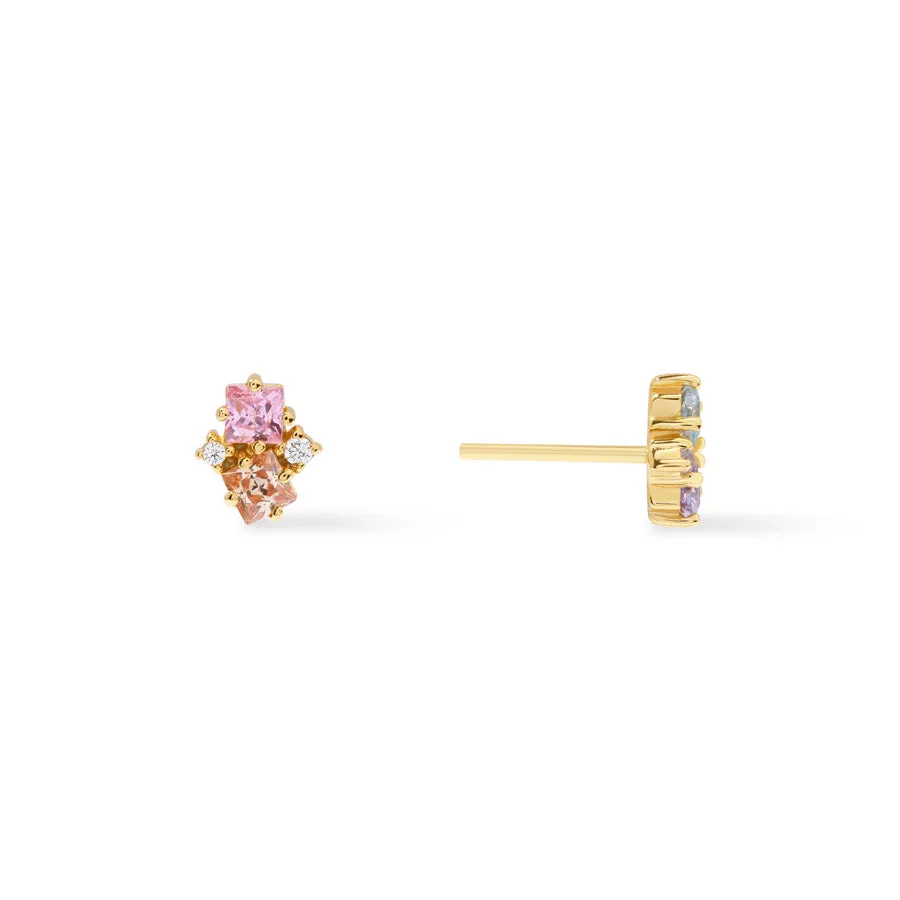 Rainbow Gem Gold Stud Earrings