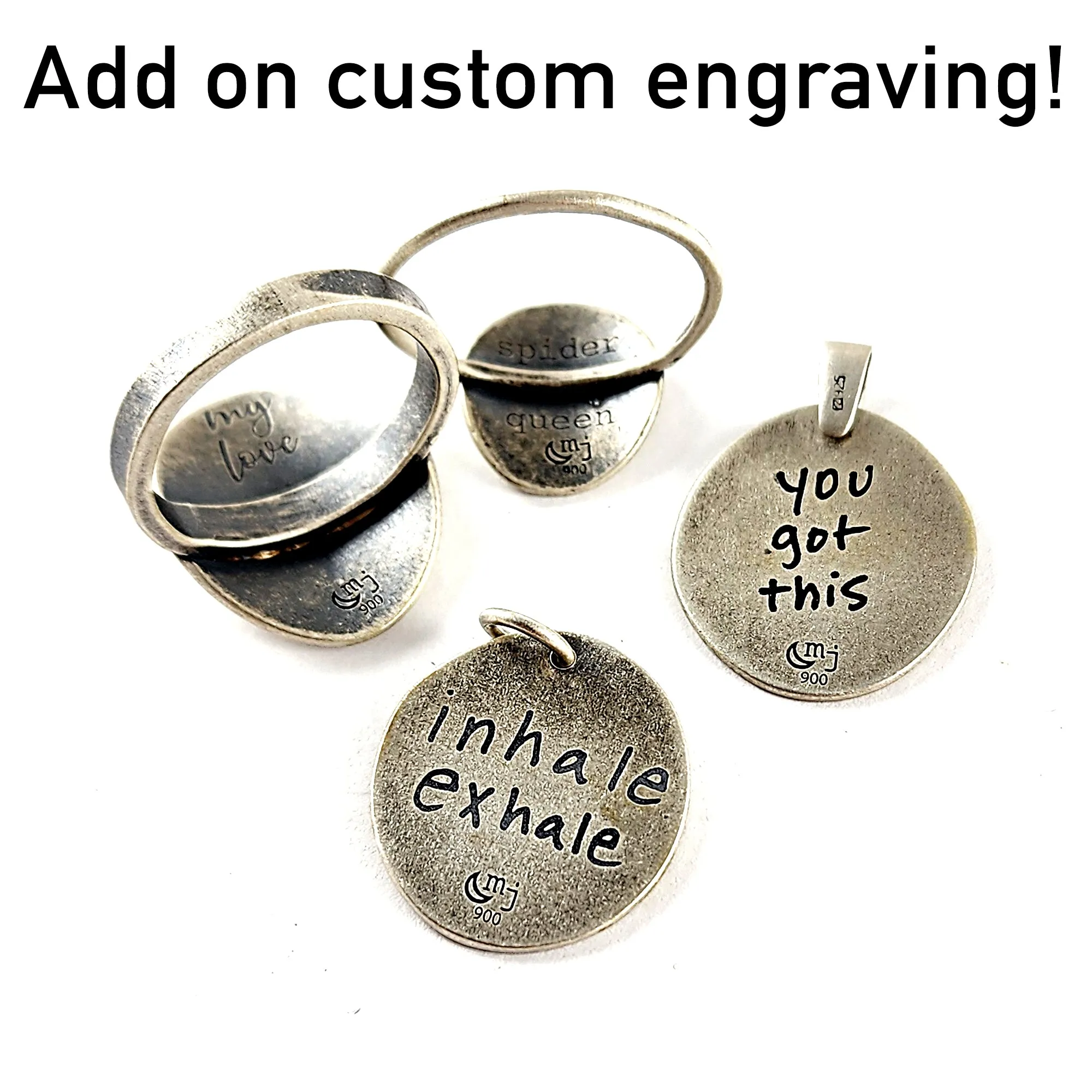 Recycled Coin Silver Mystic Tattoo Engraved Stacking Ring