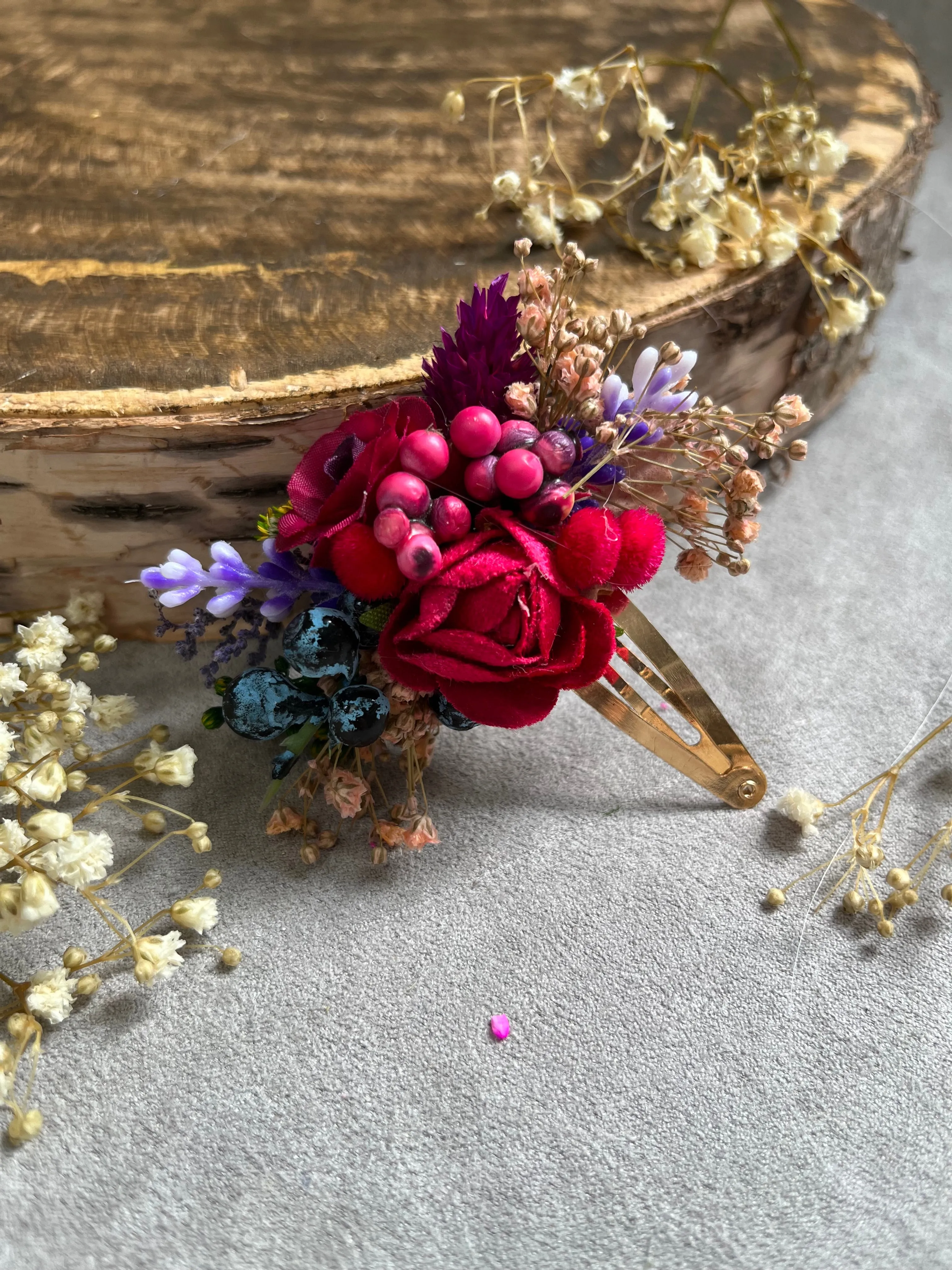 Red flower hair clip with red roses