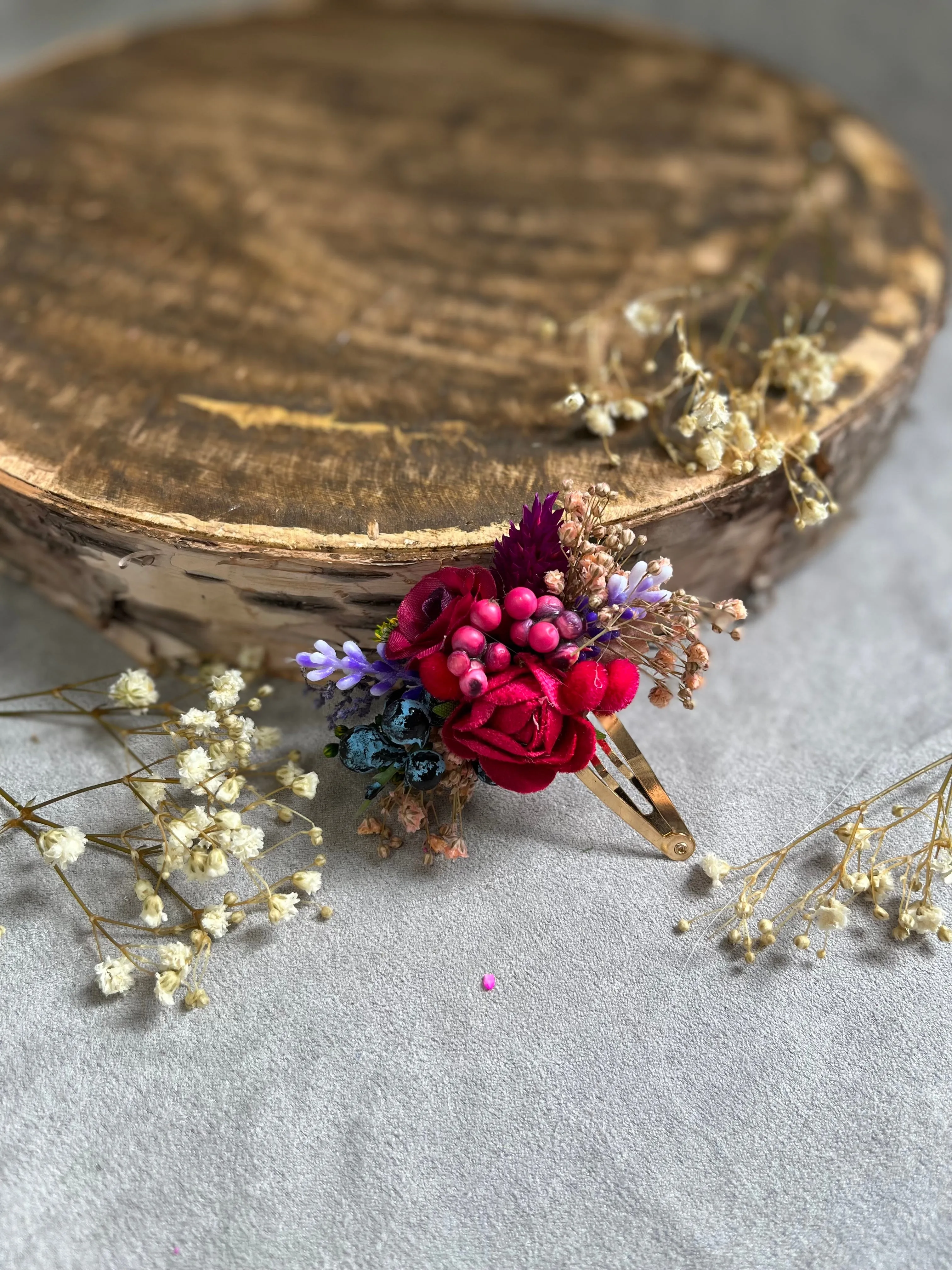 Red flower hair clip with red roses