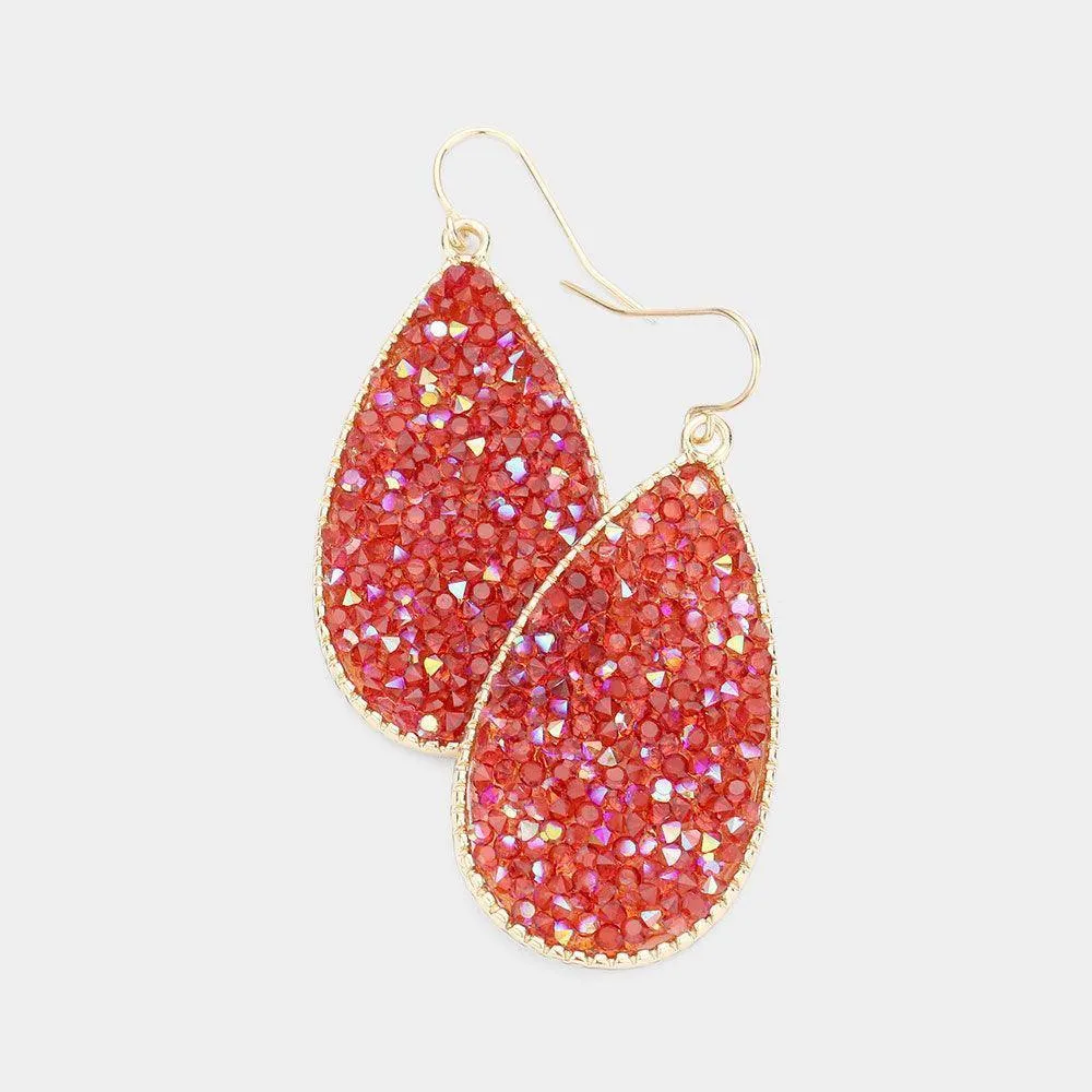 Red Teardrop Crystal Cluster Earrings