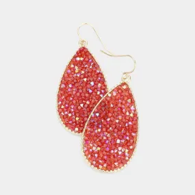 Red Teardrop Crystal Cluster Earrings
