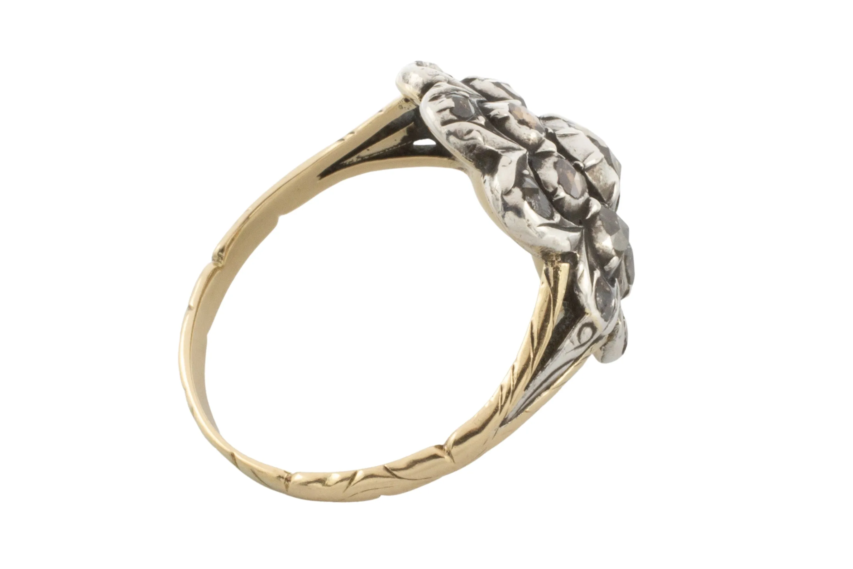 Rose diamond cluster ring in silver and 14 carat gold