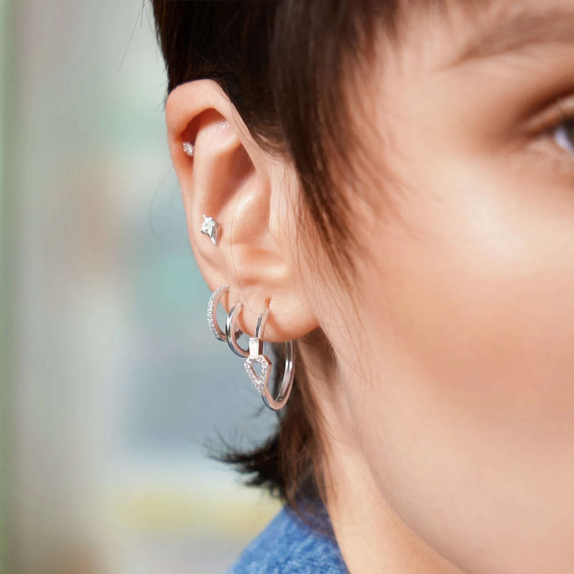 Silver Cubic Zirconia Geometric Hoops