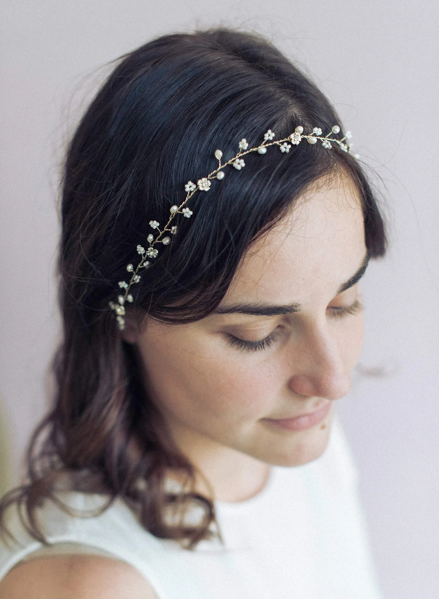 Simple and dainty bead and crystal hair vine - Style #901