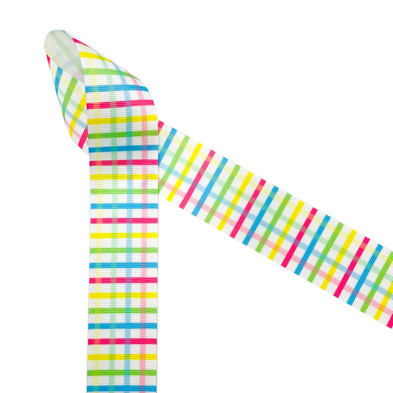 Spring Plaid Ribbon Easter ribbon printed on 1.5" white grosgrain and Satin