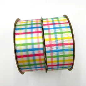 Spring Plaid Ribbon Easter ribbon printed on 1.5" white grosgrain and Satin