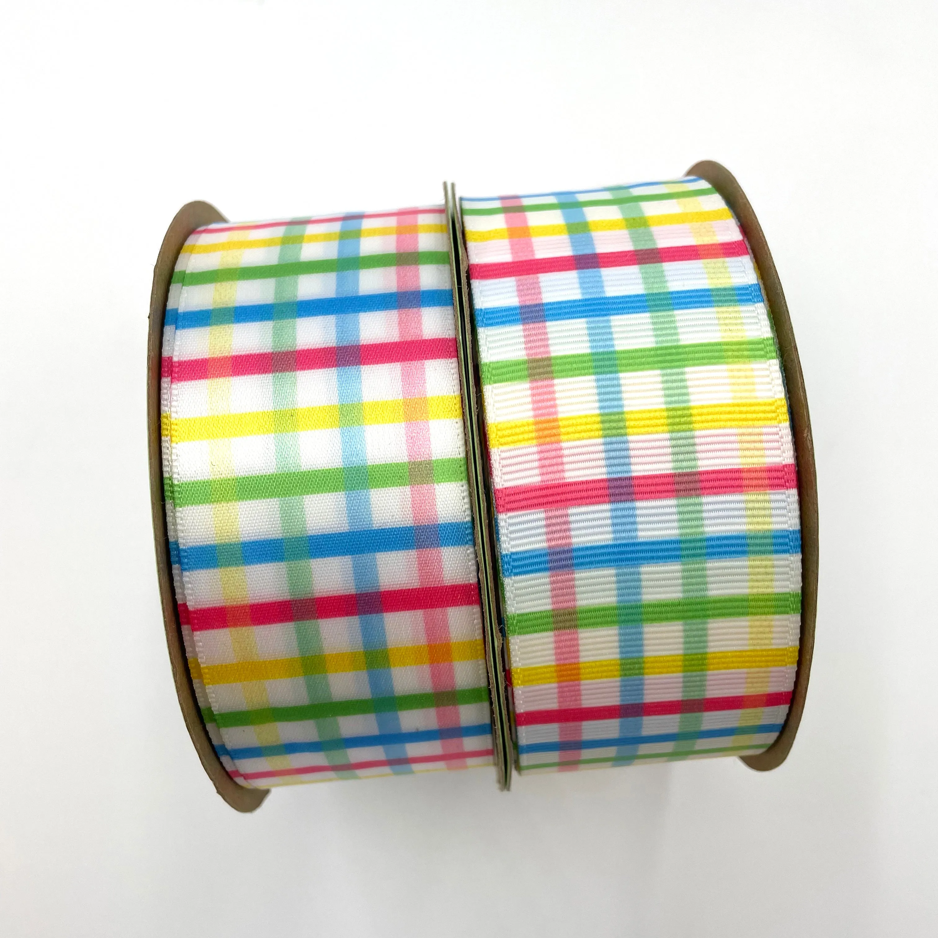 Spring Plaid Ribbon Easter ribbon printed on 1.5" white grosgrain and Satin