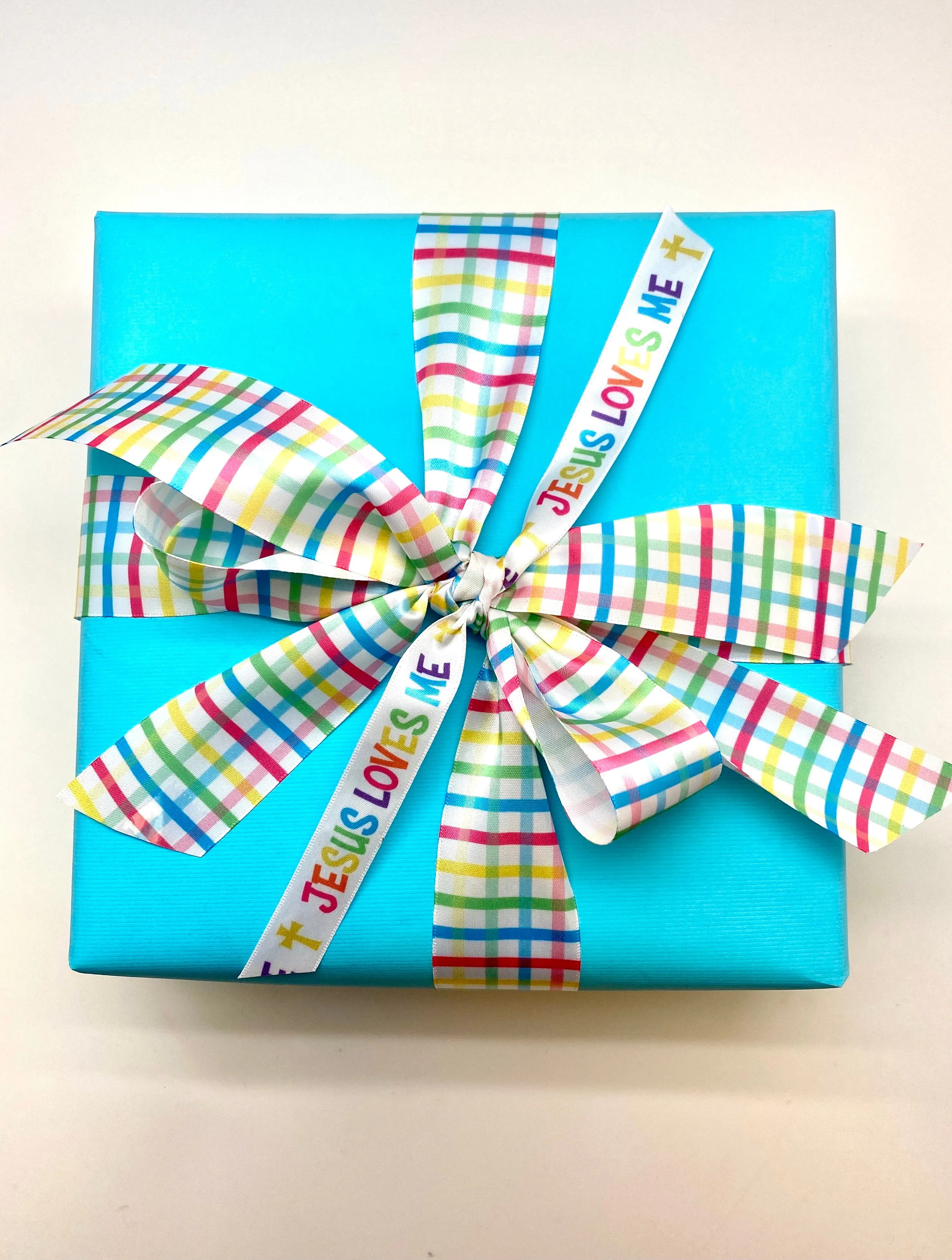 Spring Plaid Ribbon Easter ribbon printed on 1.5" white grosgrain and Satin