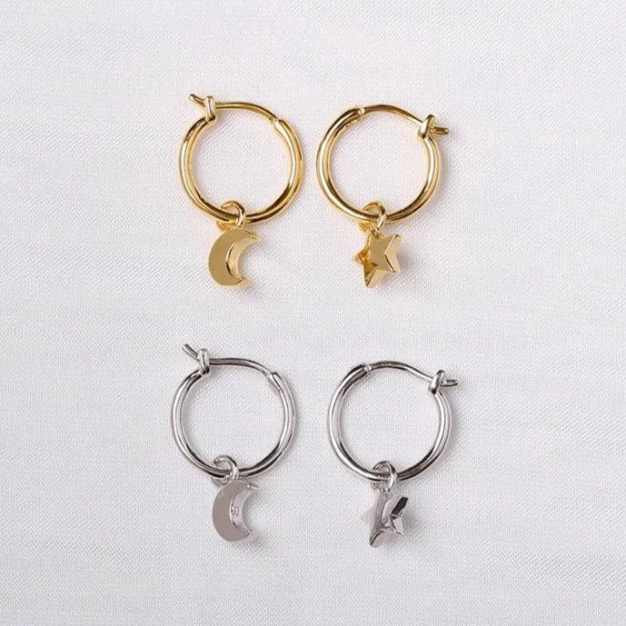 Star Moon Mini Hoop Earrings