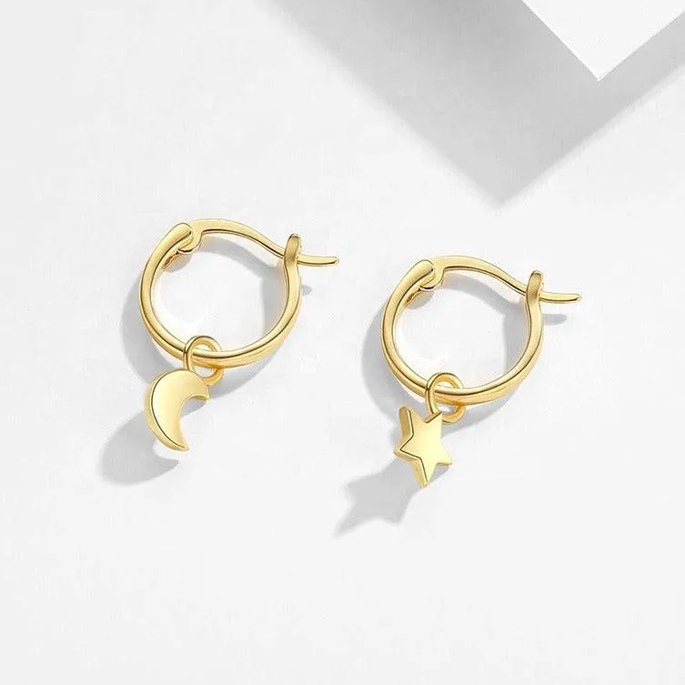 Star Moon Mini Hoop Earrings