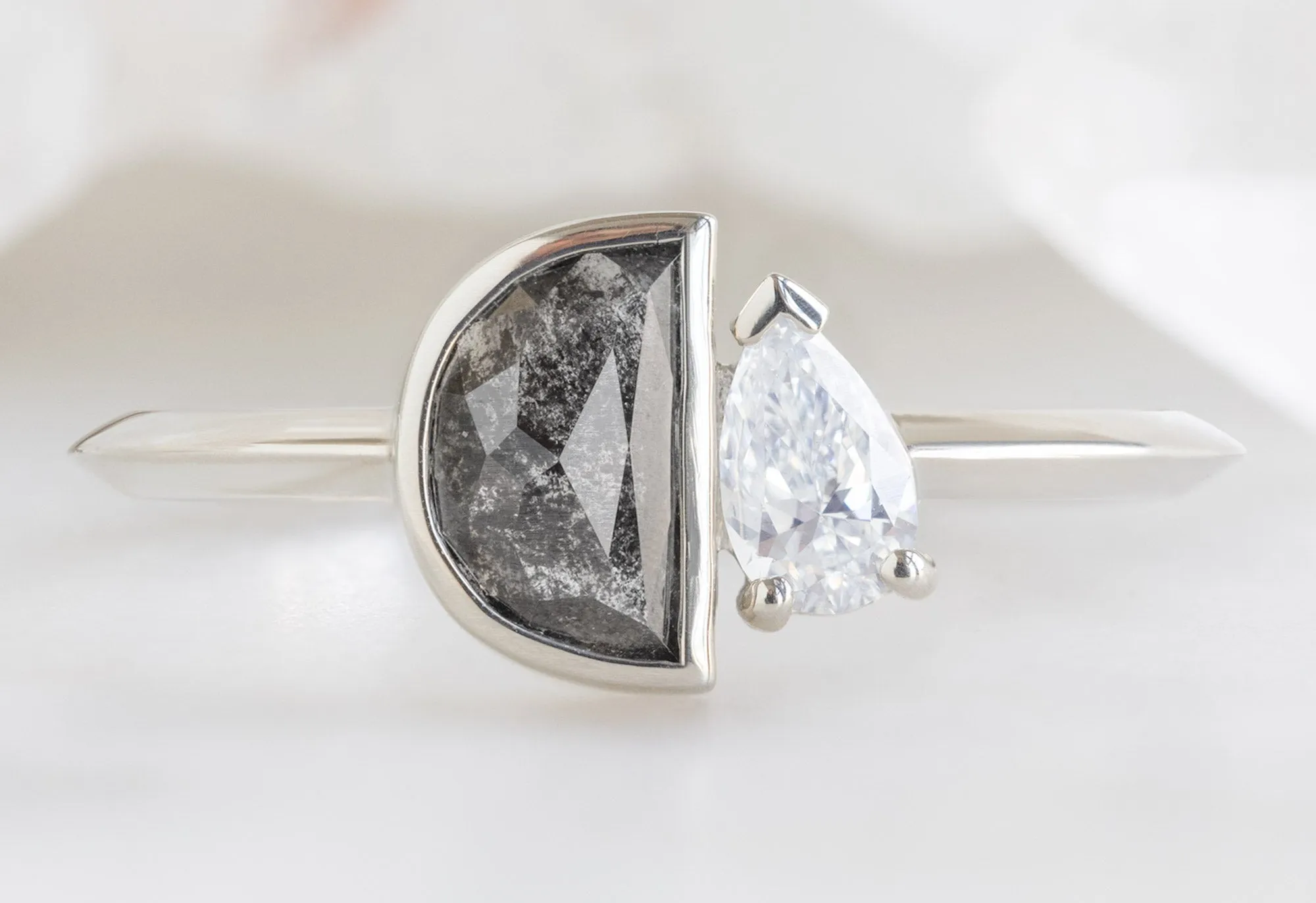 The You & Me Ring with a .60ct Black Half-Moon   Pear-Cut White Diamond