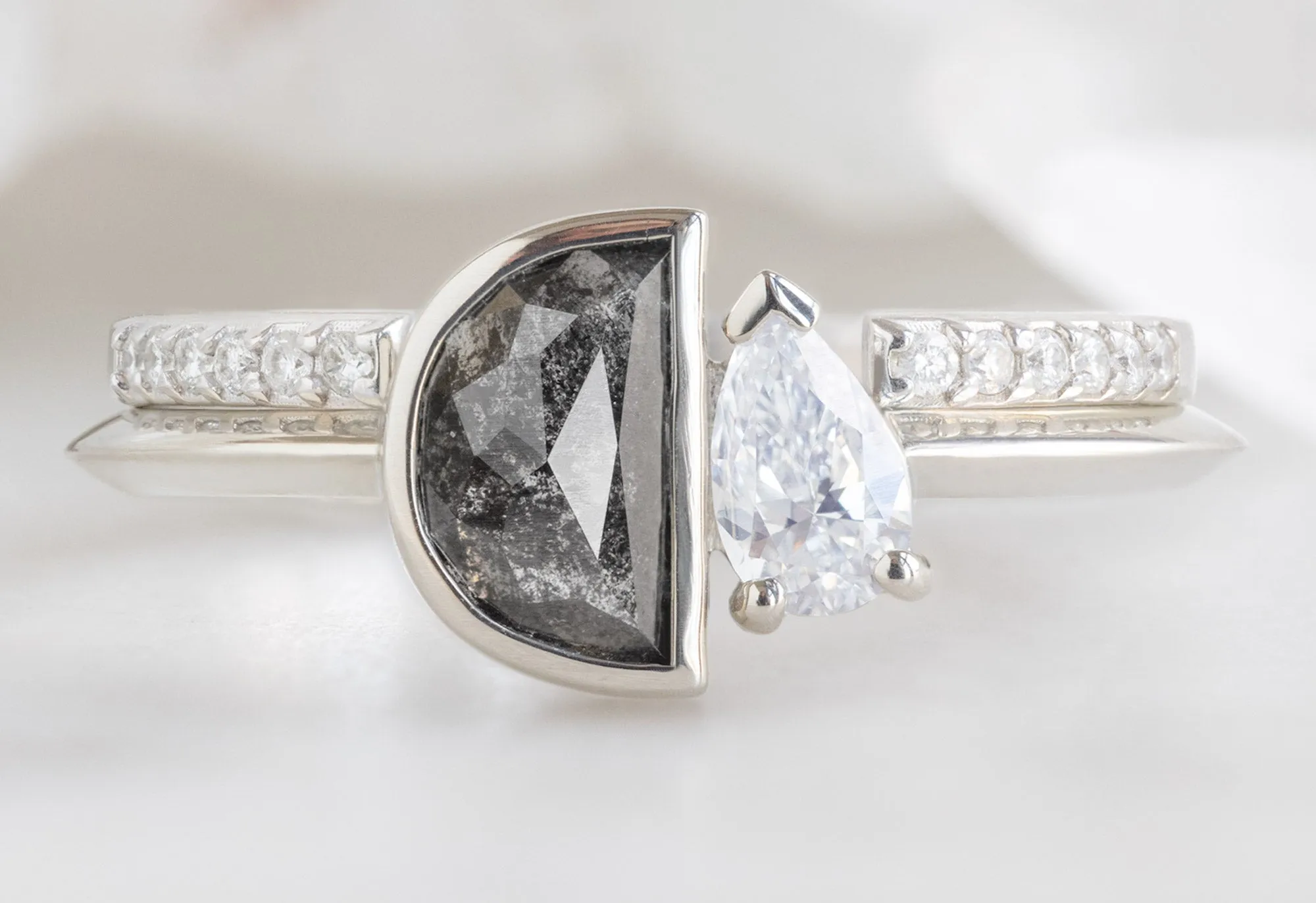The You & Me Ring with a .60ct Black Half-Moon   Pear-Cut White Diamond