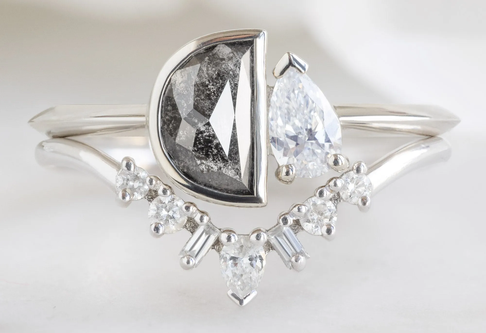 The You & Me Ring with a .60ct Black Half-Moon   Pear-Cut White Diamond