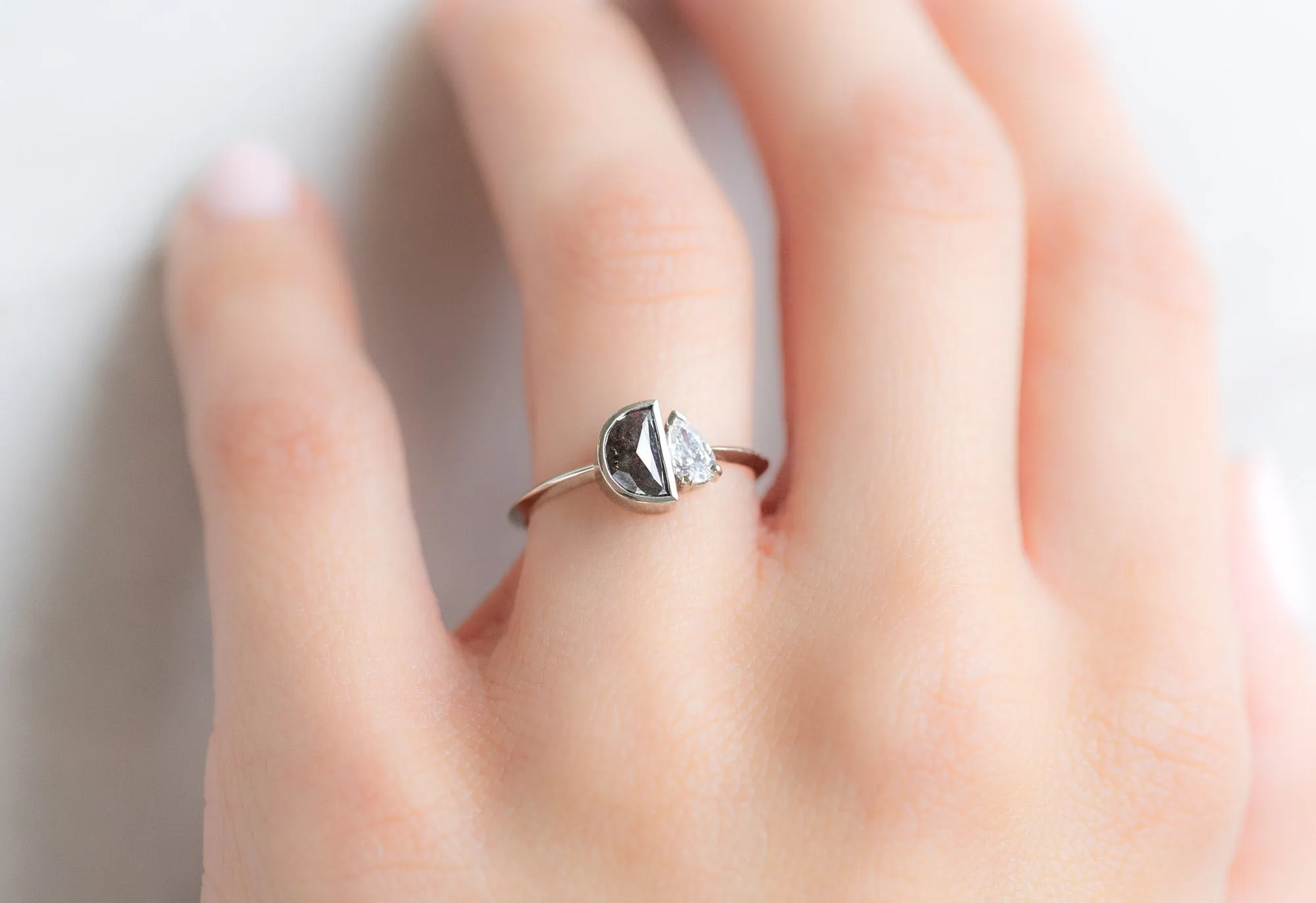 The You & Me Ring with a .60ct Black Half-Moon   Pear-Cut White Diamond