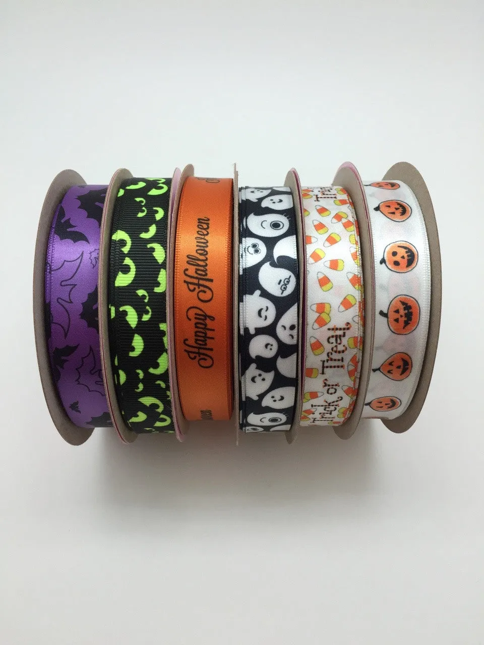 Trick or Treat Ribbon with candy corn on 5/8" white single face satin ribbon