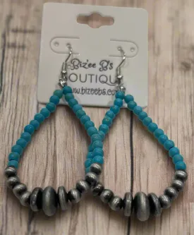 Turquoise Beaded Hollow Teardrop Earrings