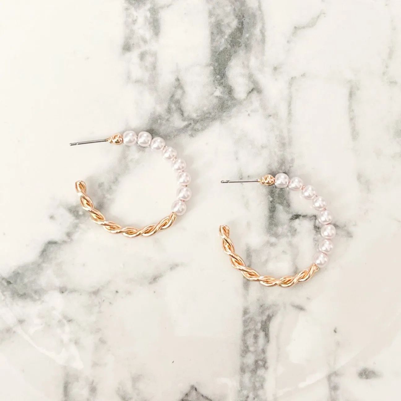 Twisted Pearl Hoop Earrings