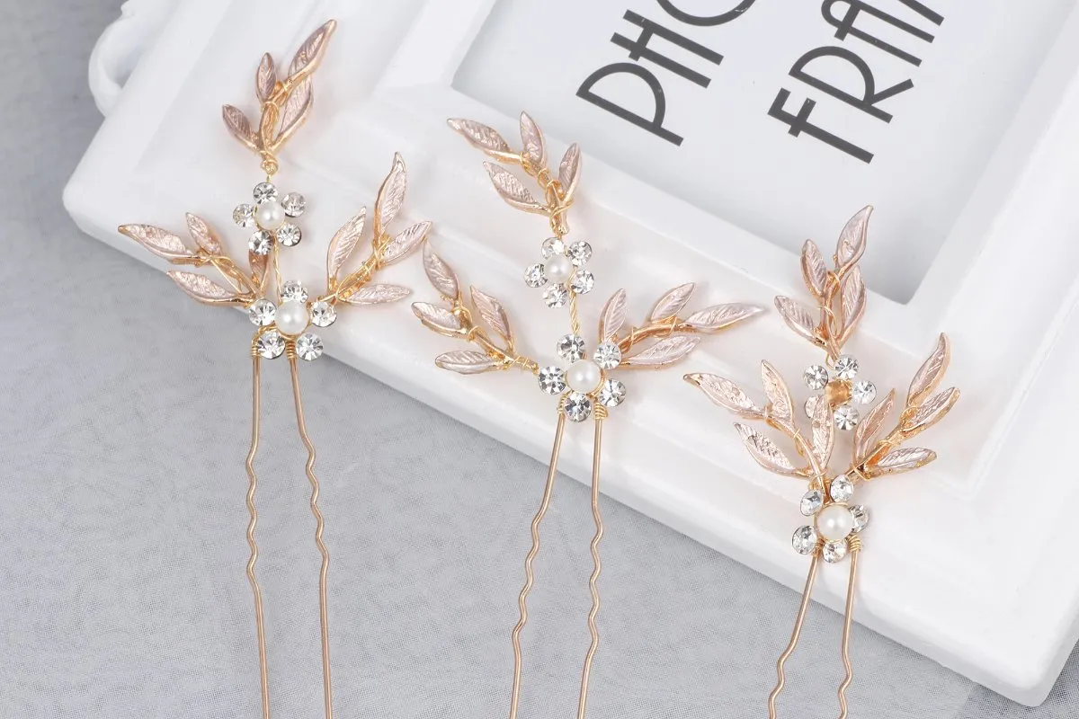V160. rose gold bridal leaf hair vine and pins for bride, wedding bridal Headpiece