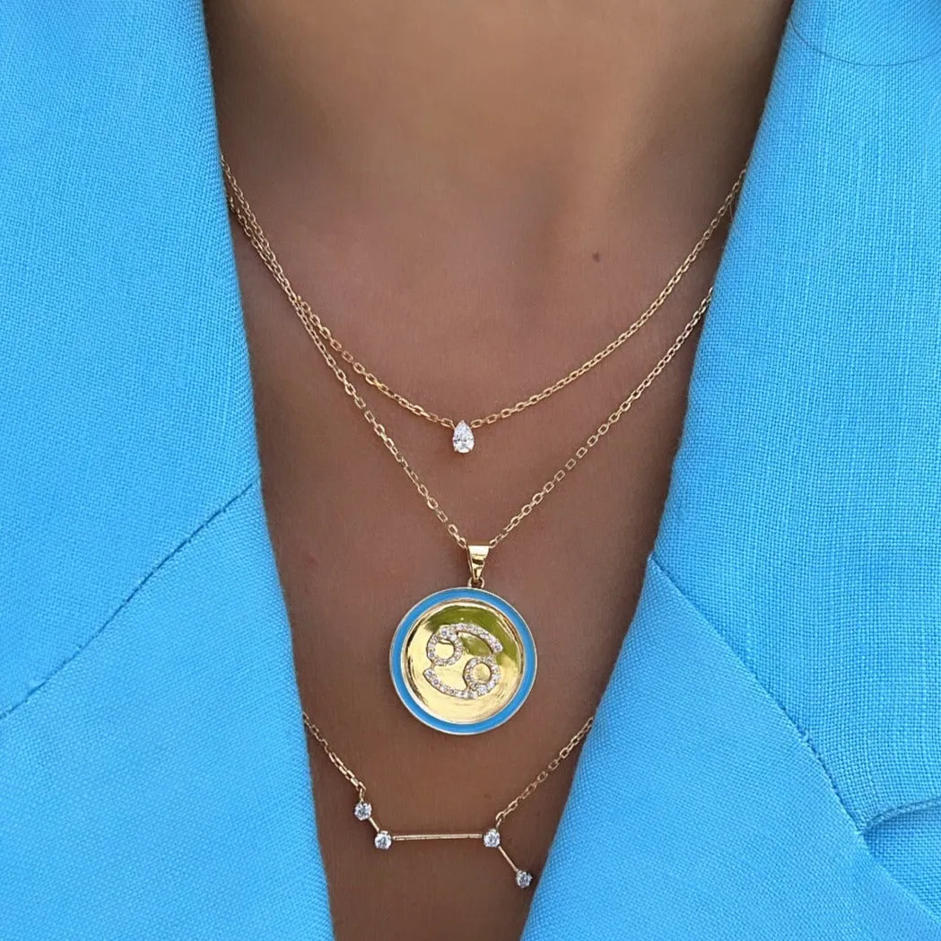 Zodiac Enamel Coin Necklace.