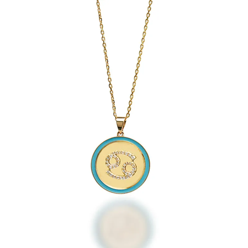 Zodiac Enamel Coin Necklace.